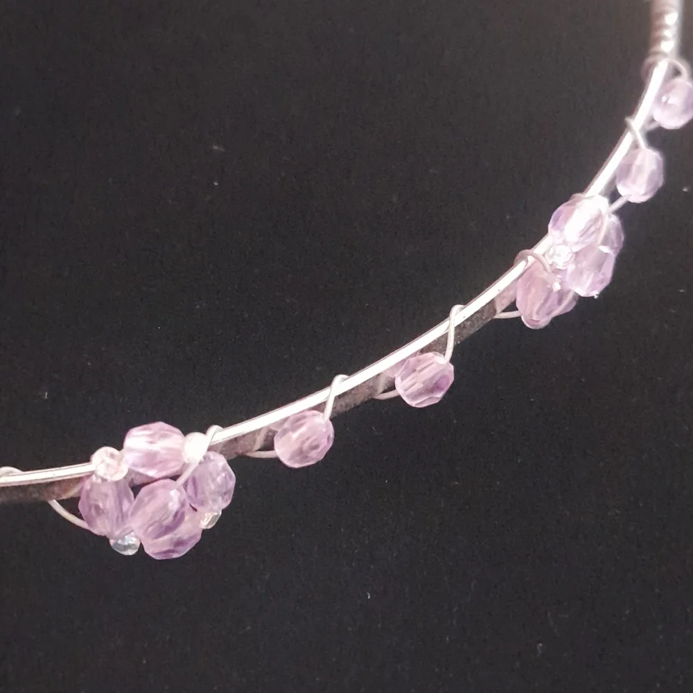 Silver Headband with Purple Plastic Beads🌷1